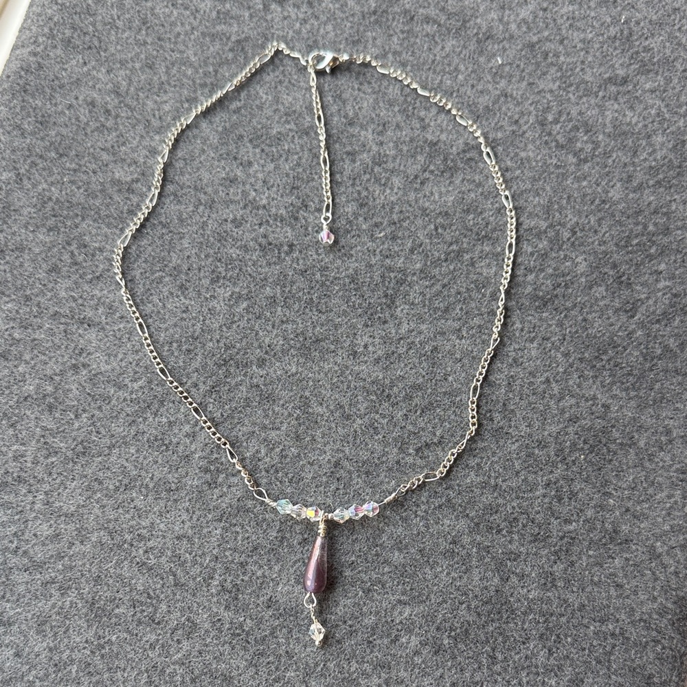 Elegant Silver and Purple Teardrop Necklace